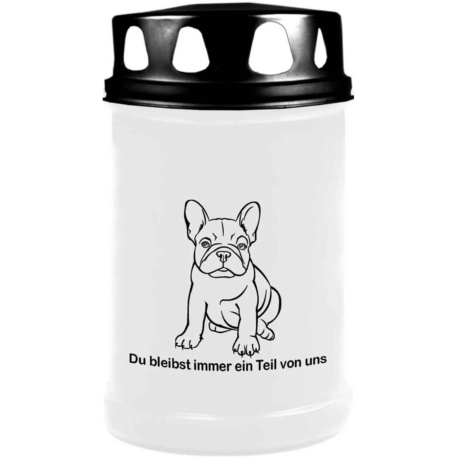 HS Candle Grabkerze Weiß 48h Deckel Schwarz Bulldogge günstig online kaufen