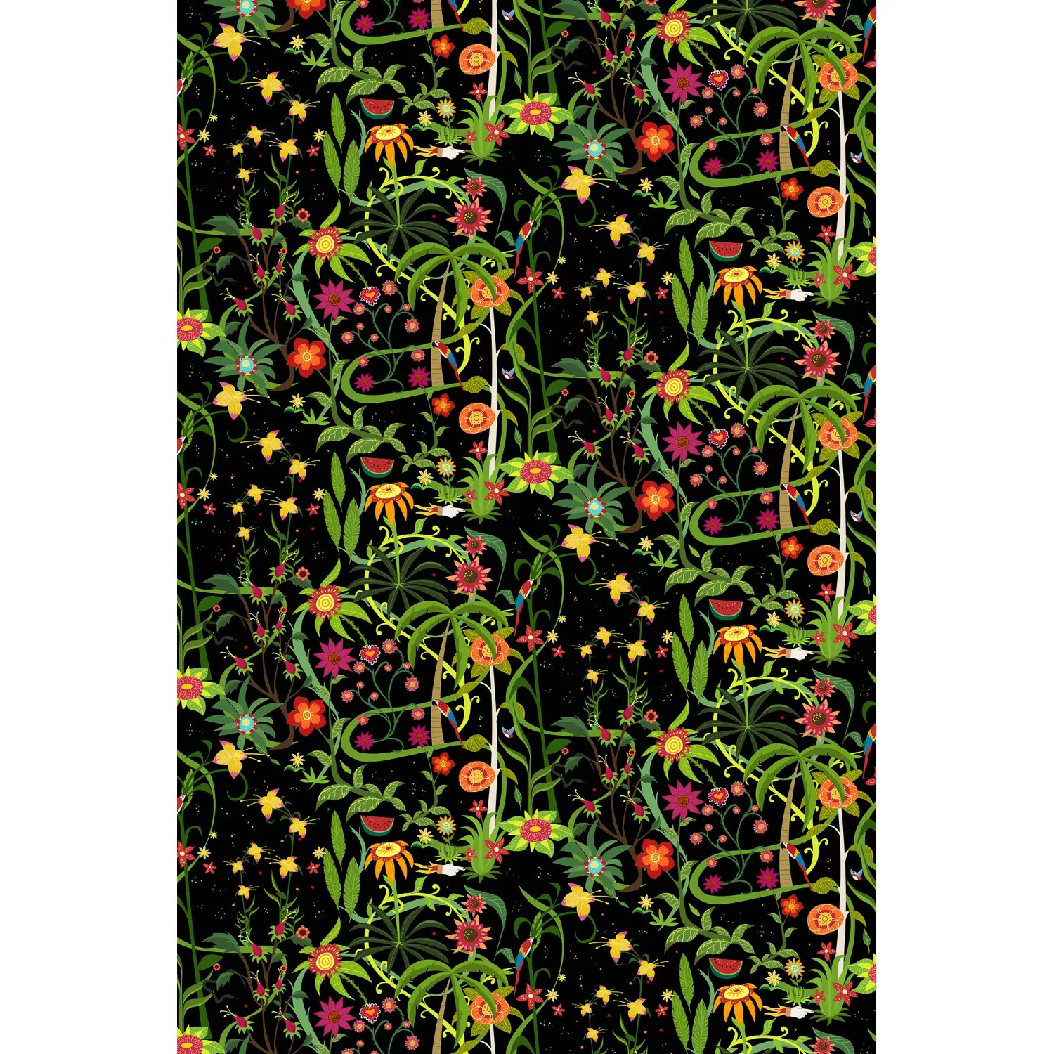 Walls4You Fototapete Tropische Blumen Schwarz und Mehrfarbig 53 cm x 3 m 64 günstig online kaufen