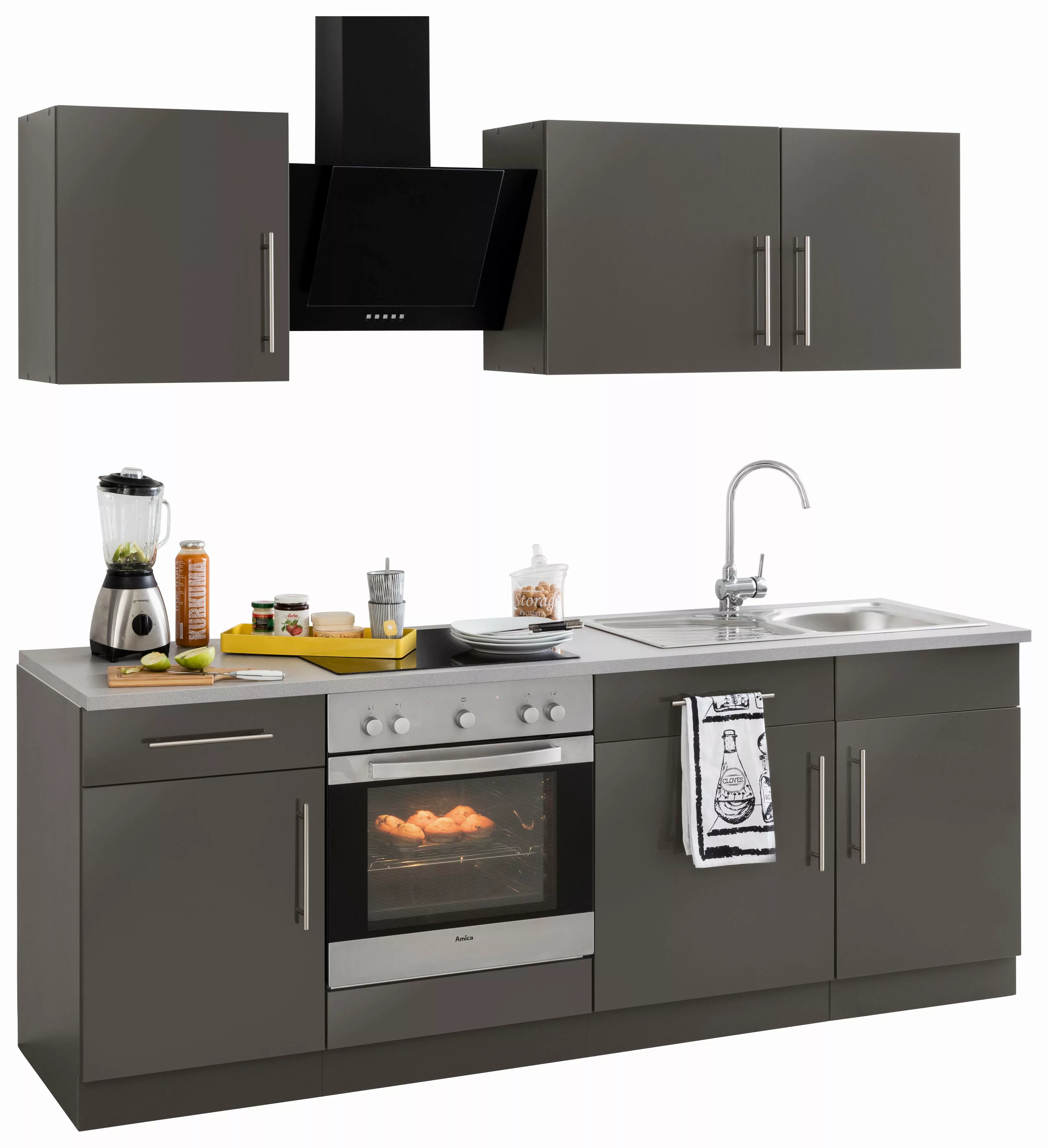 wiho Küchen Küchenzeile "Cali", mit E-Geräten, Breite 220 cm mit Metallgrif günstig online kaufen