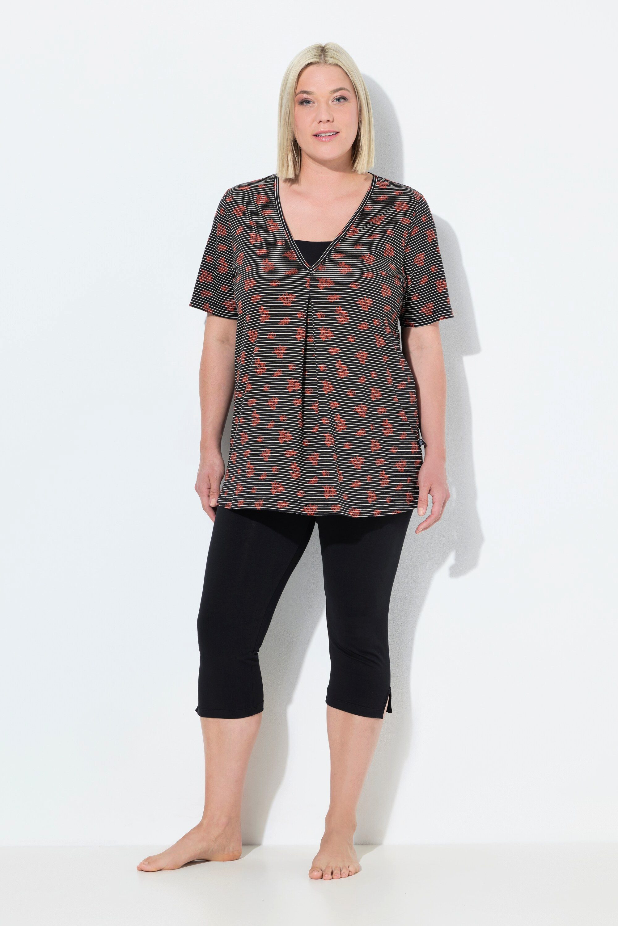 Ulla Popken Pyjama Pyjama V-Ausschnitt Halbarm günstig online kaufen