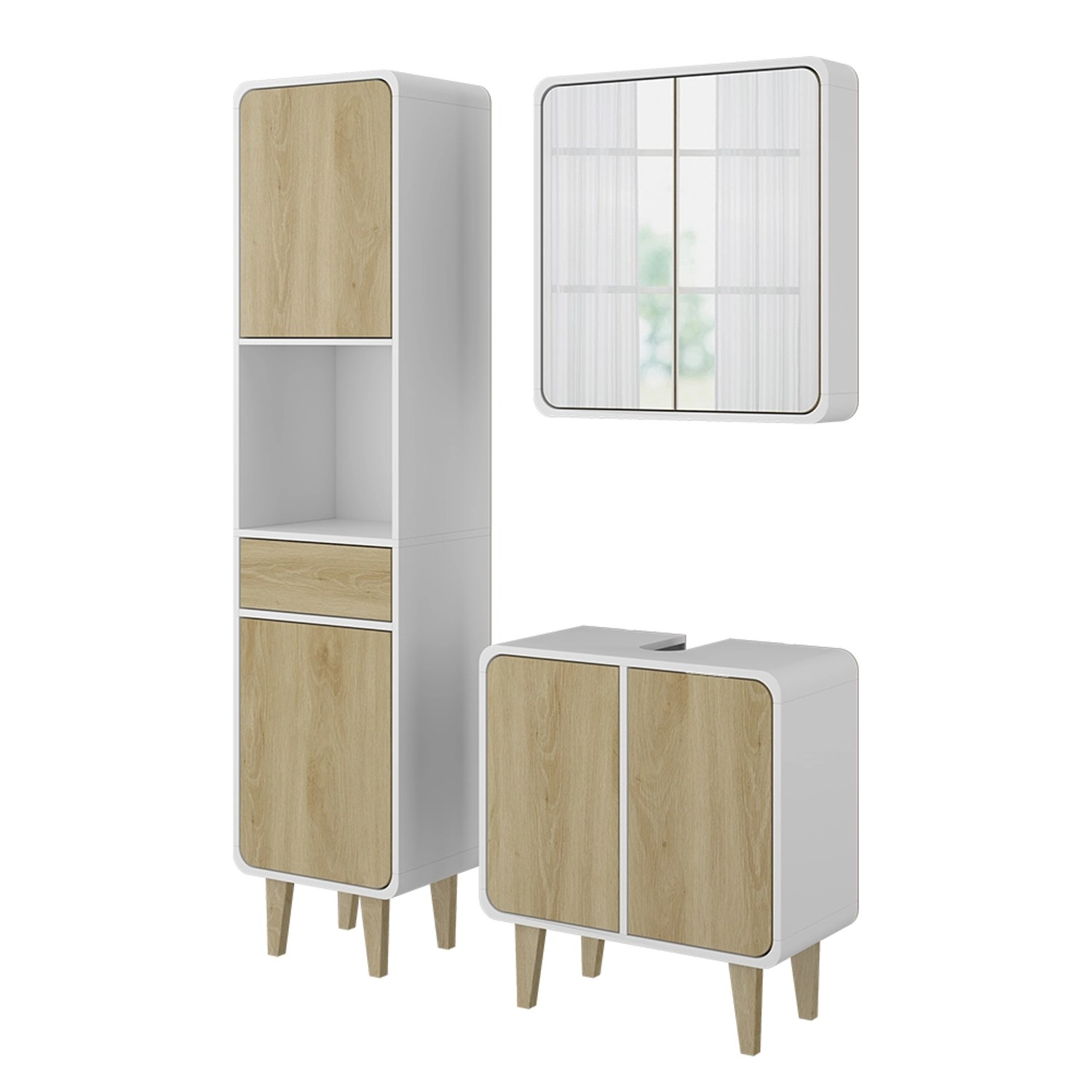 Vicco Badmöbel-Set Arla Weiß/Eiche 3 Teile mit Hochschrank günstig online kaufen
