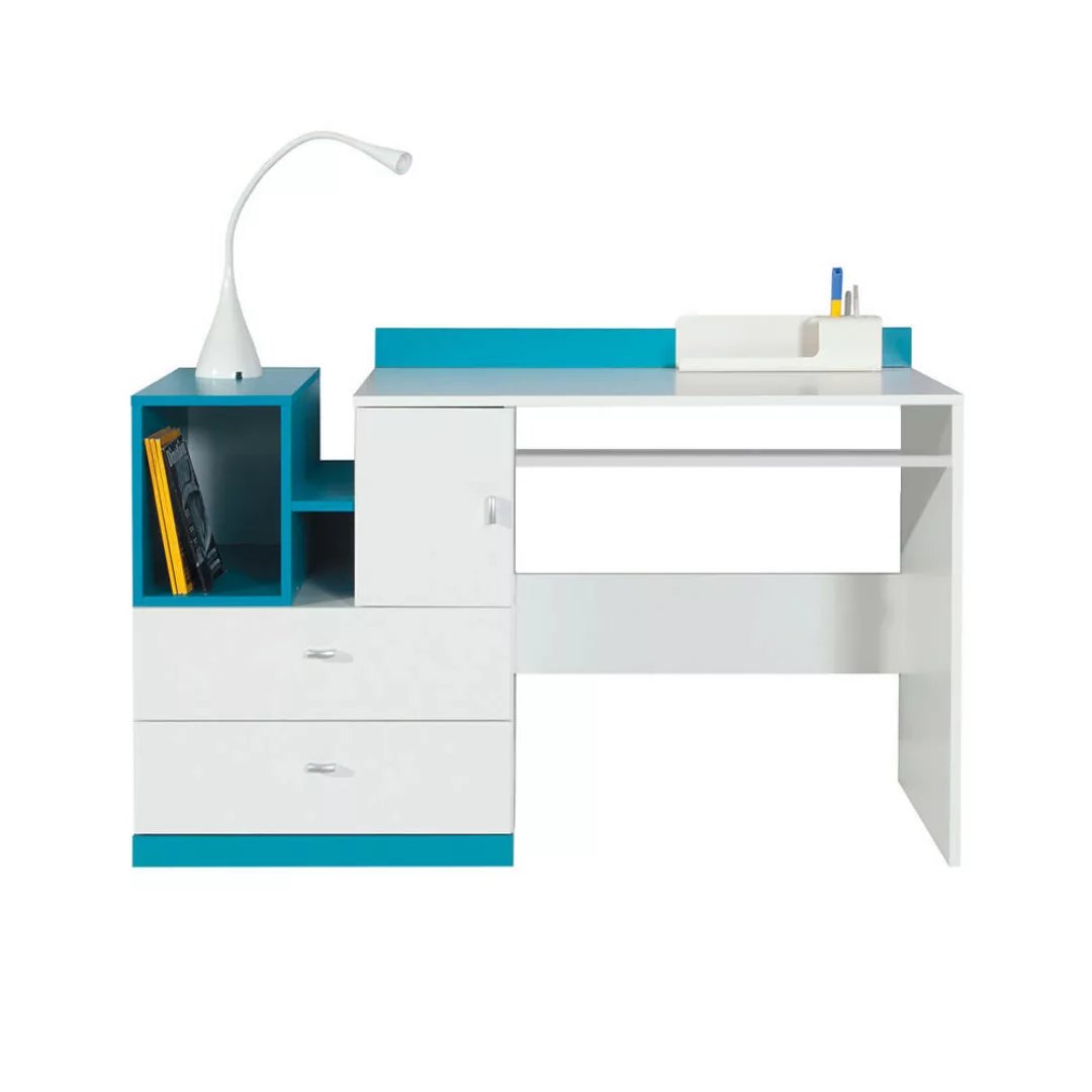 Schreibtisch in weiß mit türkis MIJAS-133 günstig online kaufen