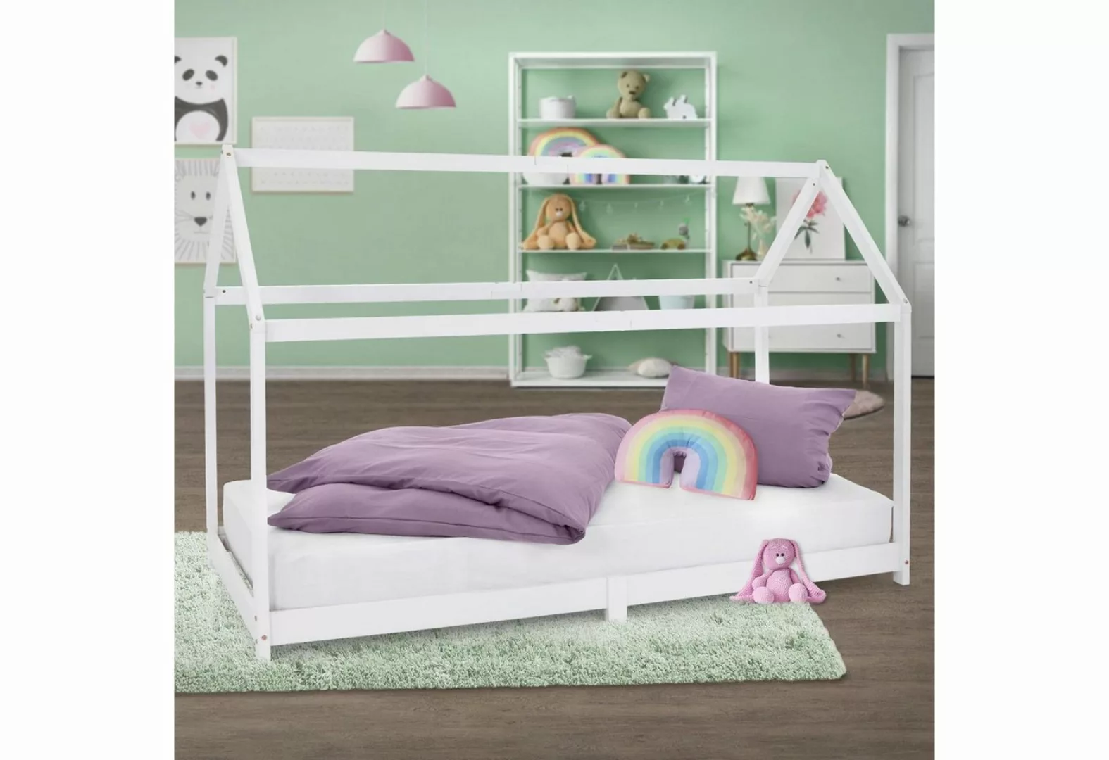 ML-DESIGN Kinderbett Hausbett mit Dach und Lattenrost aus massivem Kiefernh günstig online kaufen