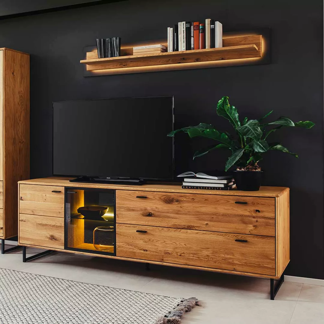 TV Sideboard Wildeiche Glastür Anthrazit zwei Schubladen günstig online kaufen