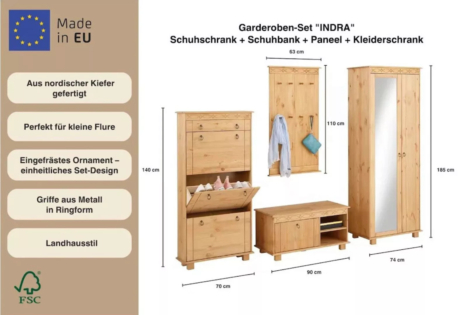 Home affaire Garderoben-Set »Indra«, (Set, 4 St.), 4-tlg. Set: Schuhschrank günstig online kaufen