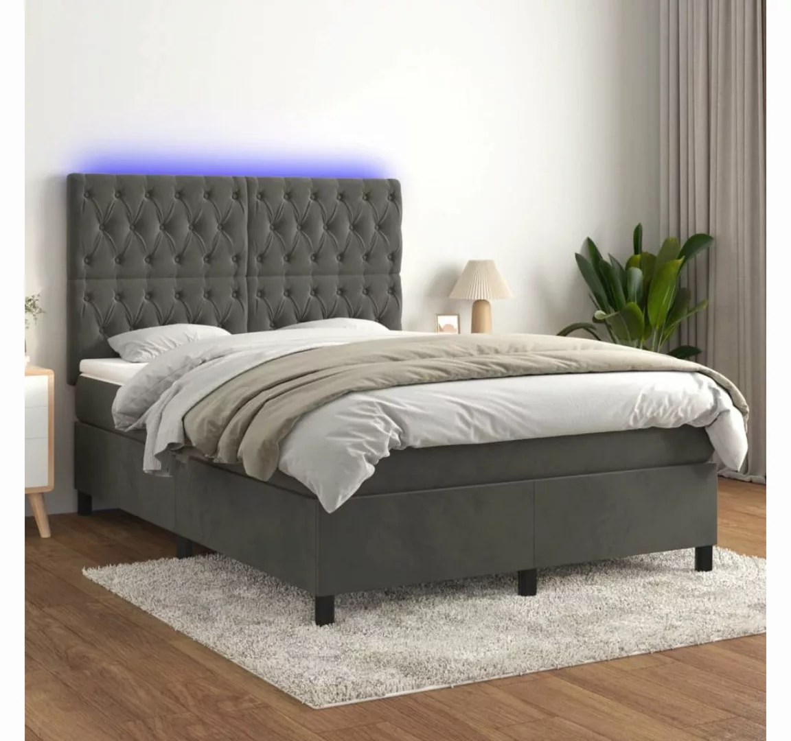 vidaXL Boxspringbett Boxspringbett mit Matratze & LED Samt (140 x 200 cm, D günstig online kaufen