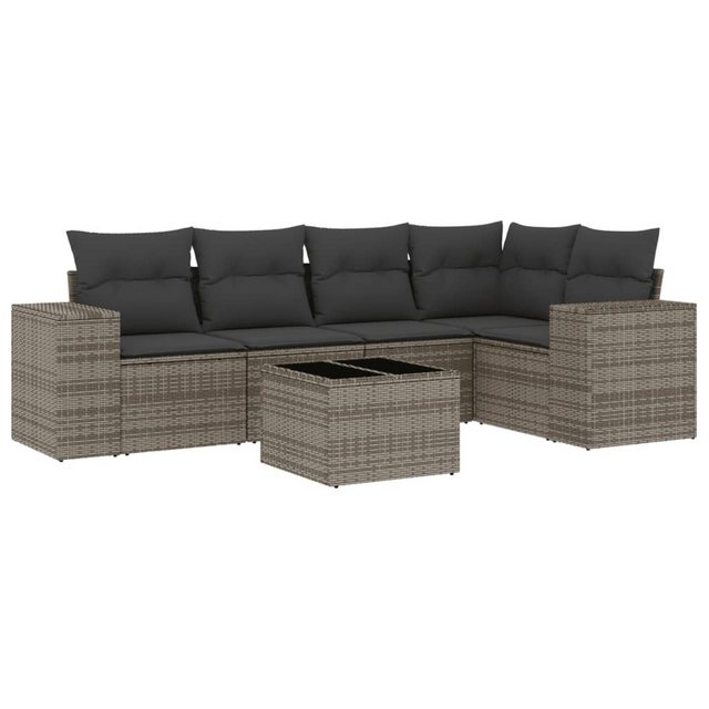 vidaXL Sofaelement 6-tlg. Garten-Sofagarnitur mit Kissen Grau Poly Rattan ( günstig online kaufen