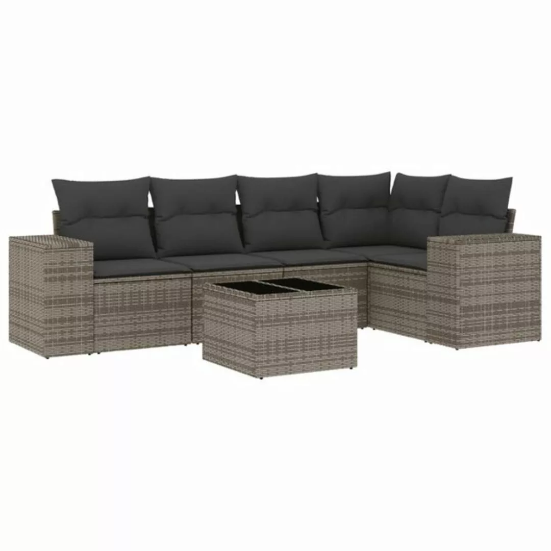 vidaXL Sofaelement 6-tlg. Garten-Sofagarnitur mit Kissen Grau Poly Rattan ( günstig online kaufen