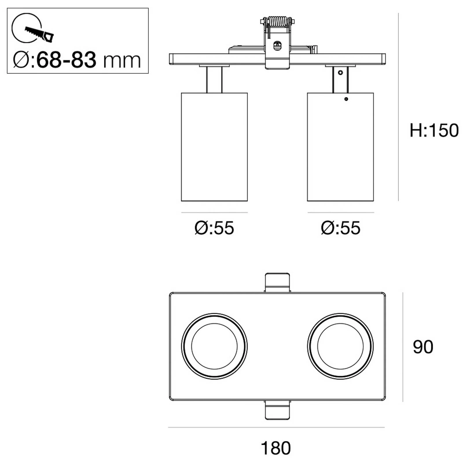 SLC LED-Einbaustrahler Art, 2-fl., weiß, 2.700 K, Aluminium günstig online kaufen