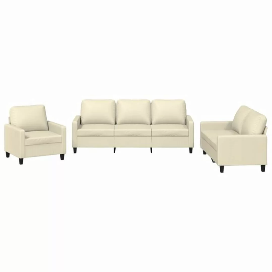 vidaXL Sofa 3-tlg. Sofagarnitur mit Kissen Creme Kunstleder günstig online kaufen