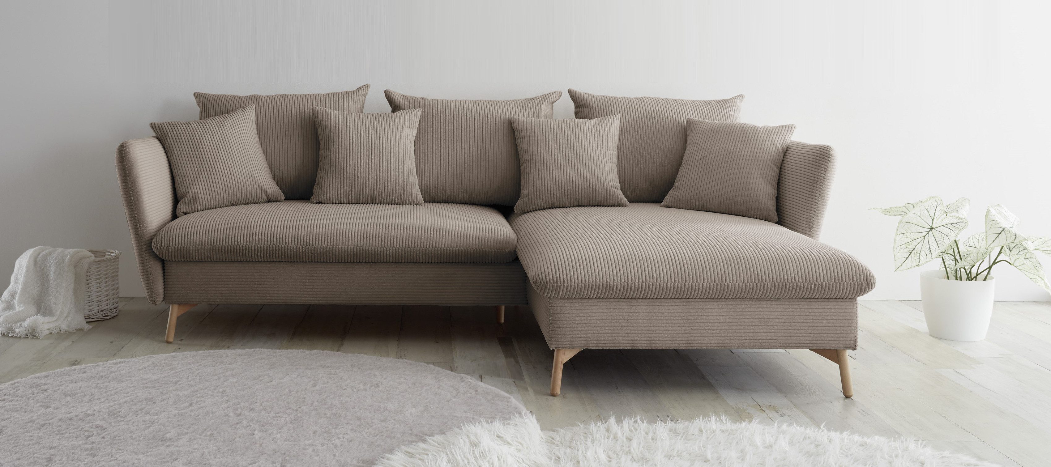 andas Ecksofa "MERLE, 258 cm, L-Form, traumhafter Cord,", mit Bettfunktion günstig online kaufen