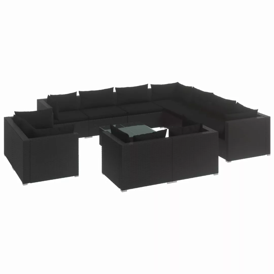 Vidaxl 12-tlg. Garten-lounge-set Mit Kissen Schwarz Poly Rattan günstig online kaufen