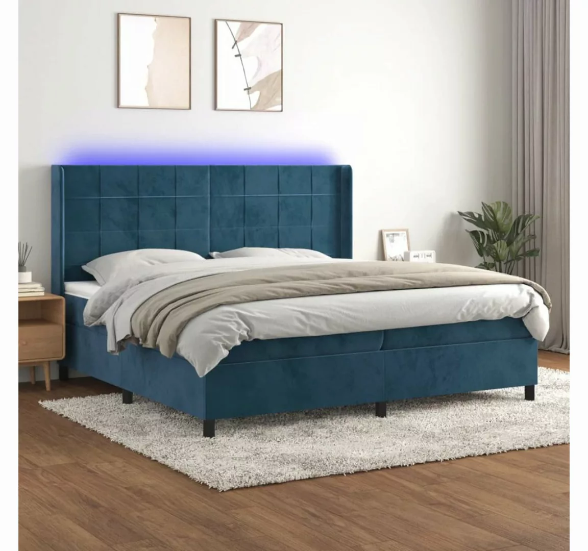 vidaXL Boxspringbett Boxspringbett mit Matratze und LED Samt (200 x 200 cm, günstig online kaufen