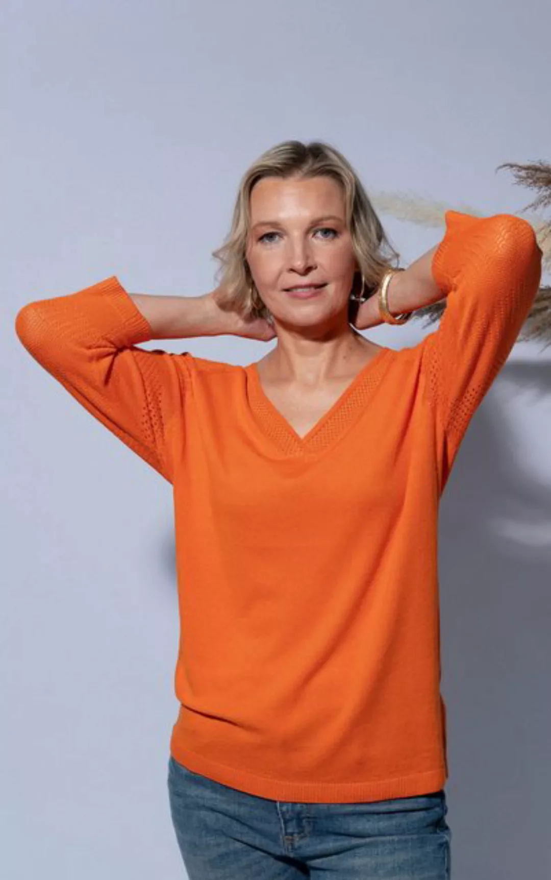 Passioni 3/4 Arm-Pullover Sommerpullover mit perforierten V-ausschnitt Perf günstig online kaufen