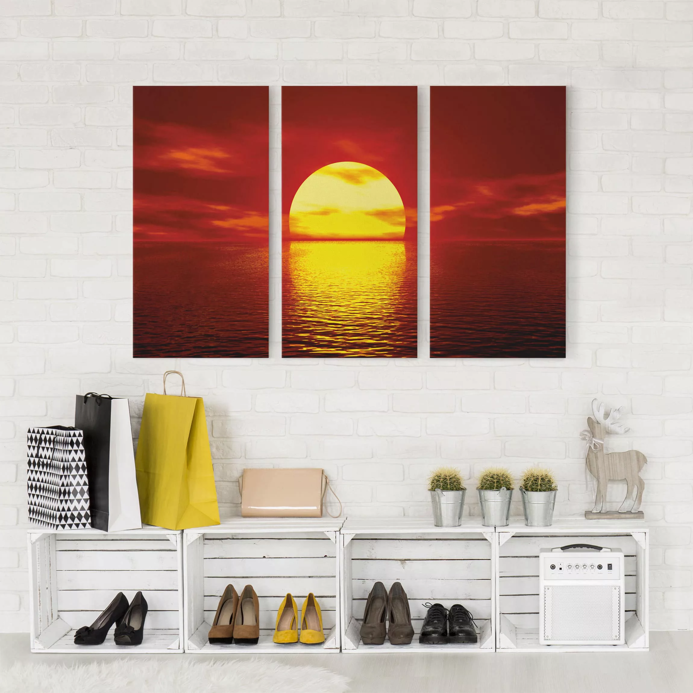 3-teiliges Leinwandbild Strand - Querformat Fantastic Sunset günstig online kaufen