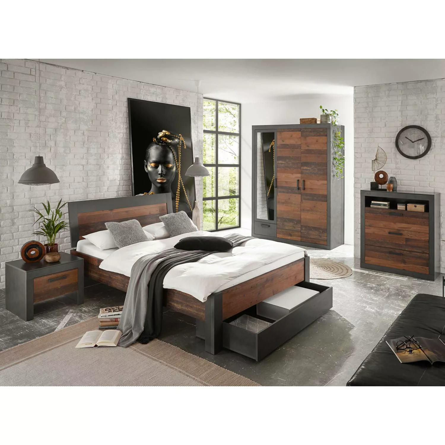 Schlafzimmer Komplett Set BERLIN-S-61 im Industrial Look, Matera anthrazit/ günstig online kaufen