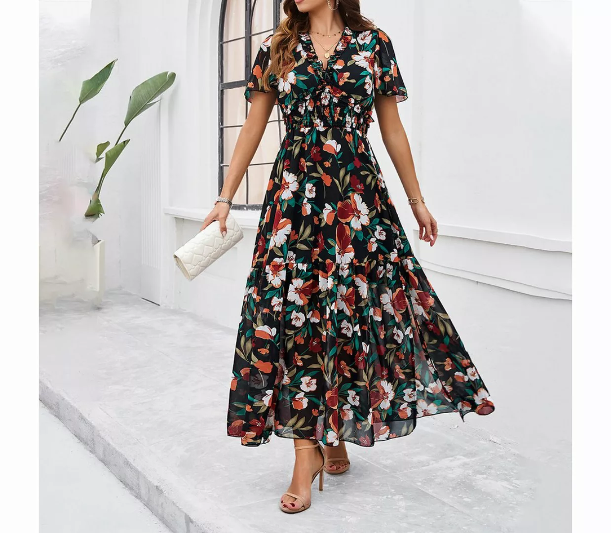 DEBAIJIA Dirndl Sommerkleid Damen Blumenmuster Kleid Lässiger Elegant günstig online kaufen
