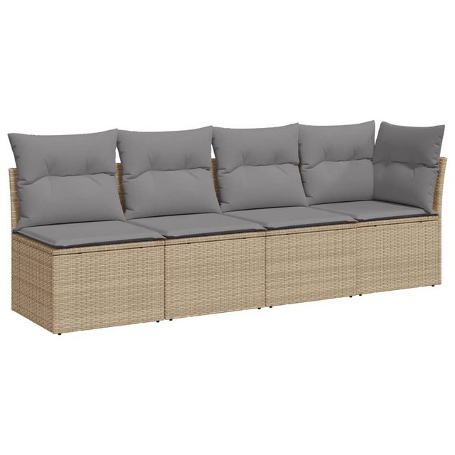 vidaXL Loungesofa Gartensofa mit Kissen 4-Sitzer Beige Poly Rattan, 1 Teile günstig online kaufen