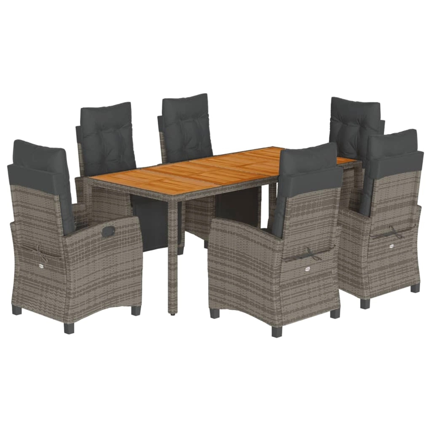 vidaXL 7-Tlg Garten-Essgruppe mit Kissen Grau Poly Rattan 3212916 günstig online kaufen