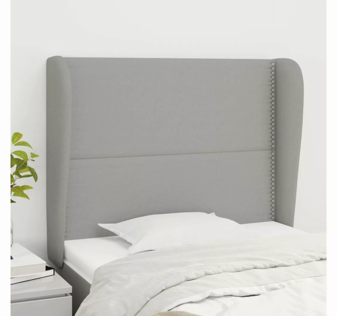 vidaXL Bett, Kopfteil mit Ohren Hellgrau 103x23x118/128 cm Stoff günstig online kaufen