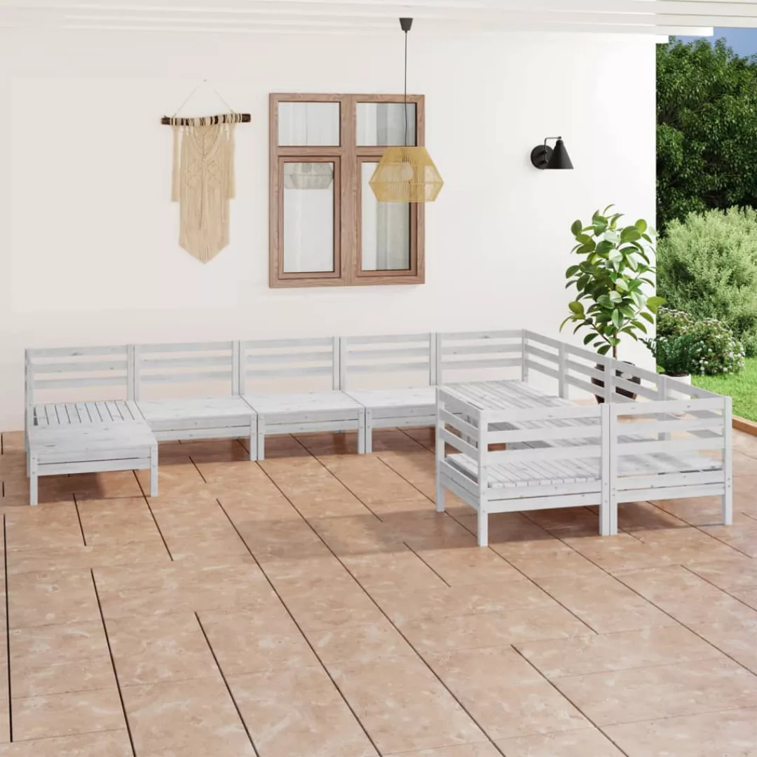 10-tlg. Garten-lounge-set Weiß Massivholz Kiefer günstig online kaufen