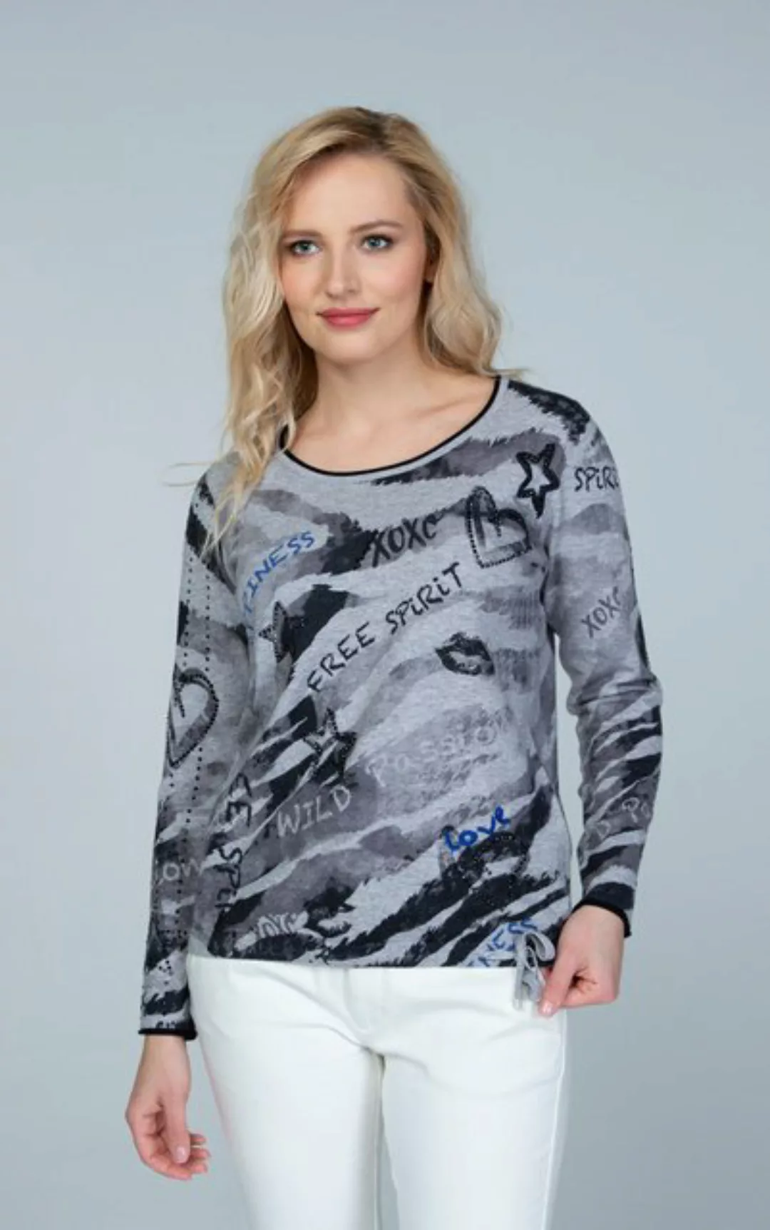 Passioni Strickpullover Pullover mit Mustermix und Statement-Print günstig online kaufen