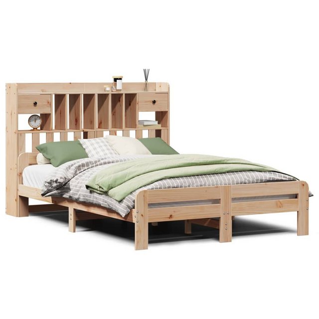 vidaXL Bett, Massivholzbett mit Regal ohne Matratze 140x190 cm Kiefernholz günstig online kaufen