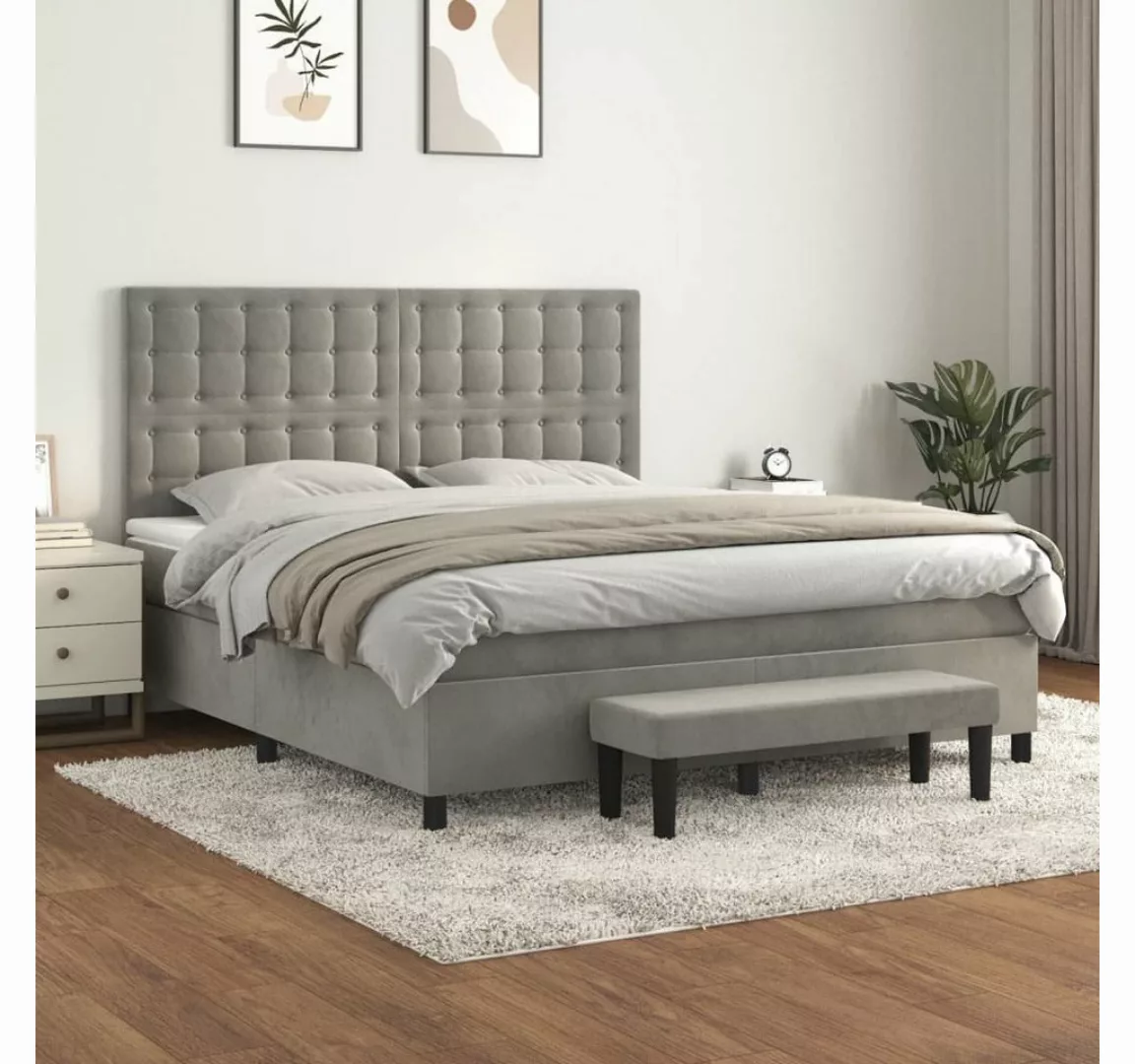 furnicato Bett Boxspringbett mit Matratze Hellgrau 160x200 cm Samt günstig online kaufen