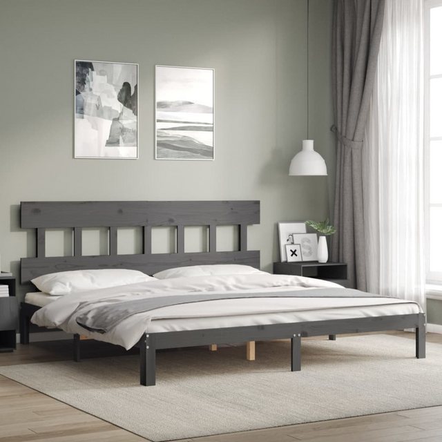 vidaXL Bett Massivholzbett mit Kopfteil Grau 200x200 cm günstig online kaufen