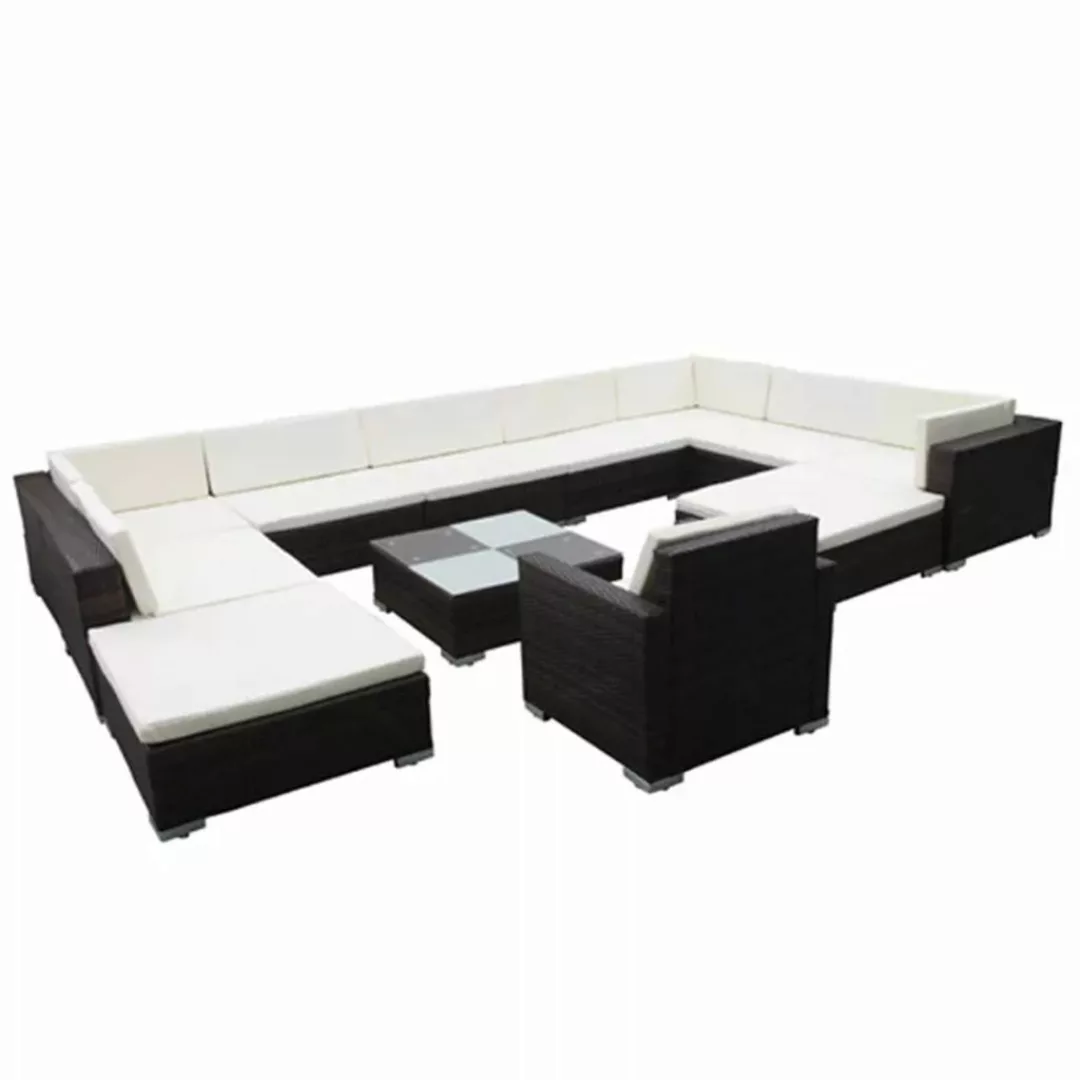 12-tlg. Garten-lounge-set Mit Auflagen Poly Rattan Schwarz günstig online kaufen