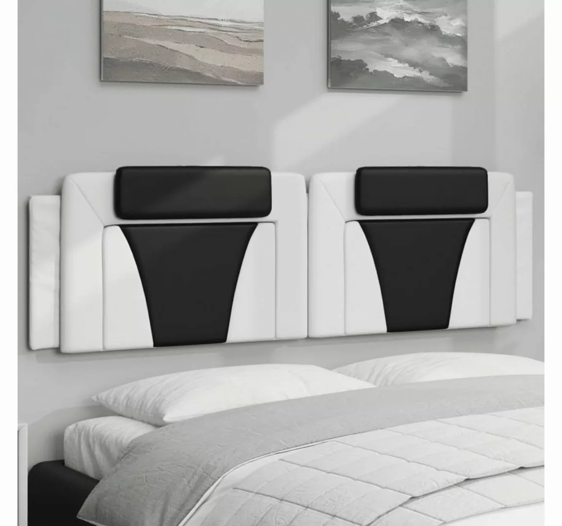 vidaXL Bett, Kopfteil-Kissen Weiß und Schwarz 180 cm Kunstleder günstig online kaufen