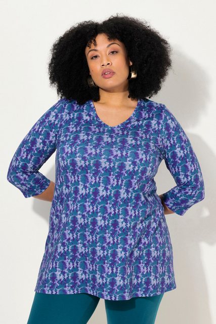 Ulla Popken Longshirt Longshirt Batikmuster A-Linie V-Ausschnitt 3/4-Arm günstig online kaufen