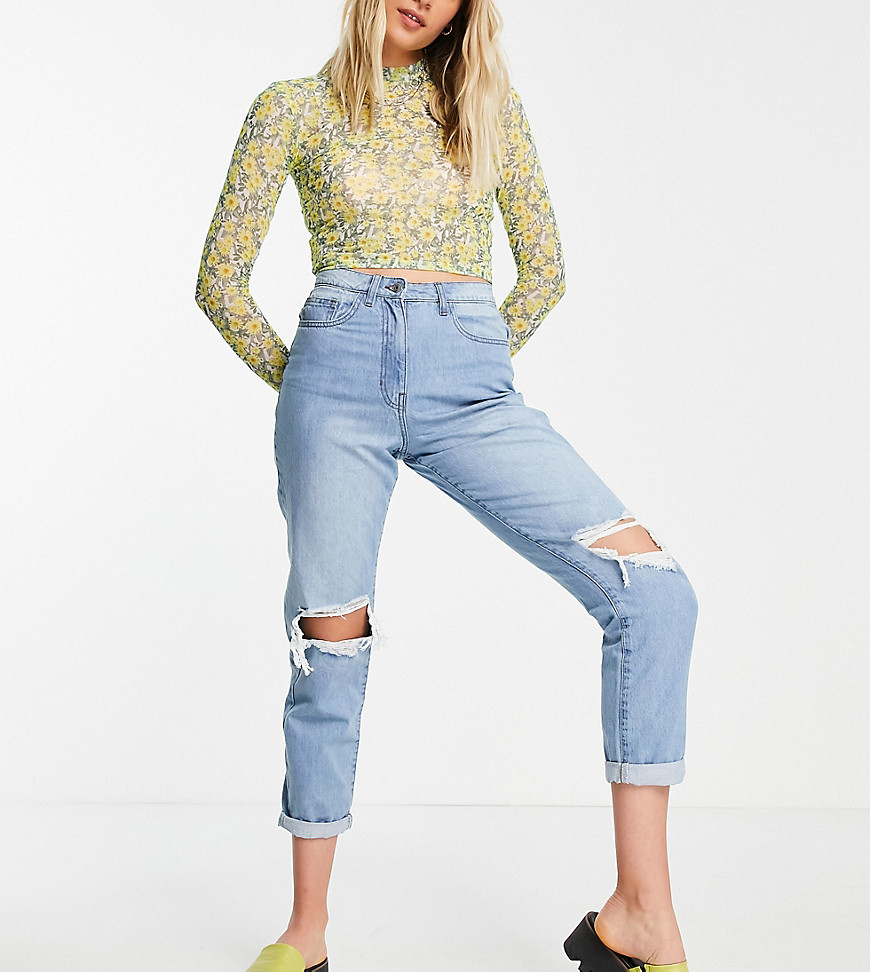 Parisian Tall – Mom-Jeans in Mittelblau mit Zierrissen günstig online kaufen
