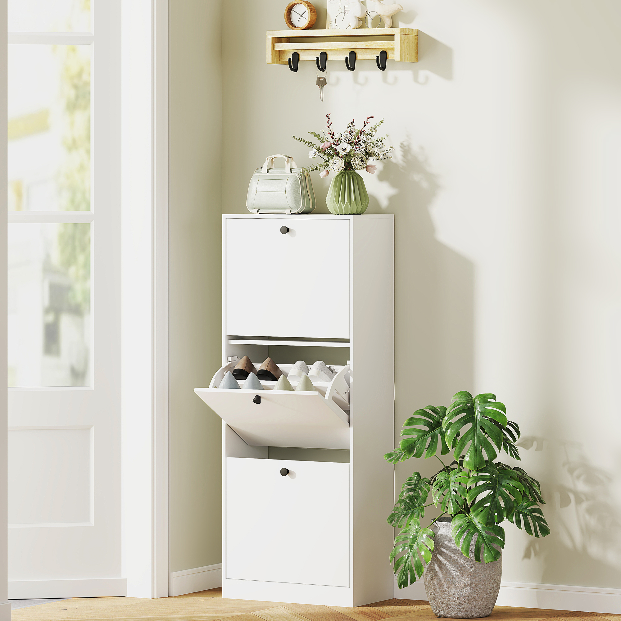 HOMCOM Schuhschrank mit 3 Klappen, Schuhregal mit Verstellbar Trennwand, Sc günstig online kaufen