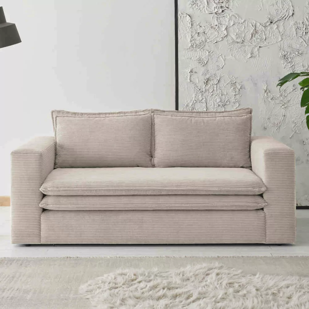 Zweisitzer Cord Sofa in Beige 180 cm breit - 91 cm tief günstig online kaufen