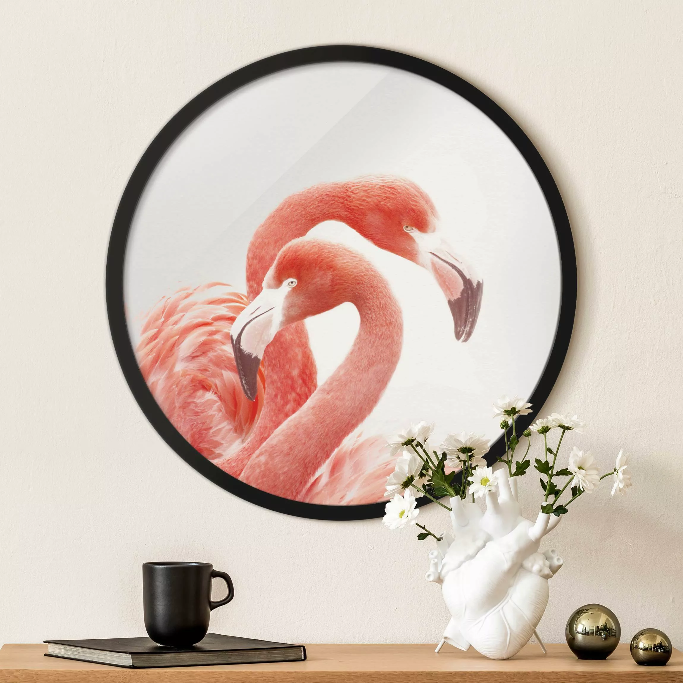 Rundes Gerahmtes Bild Zwei Flamingos günstig online kaufen