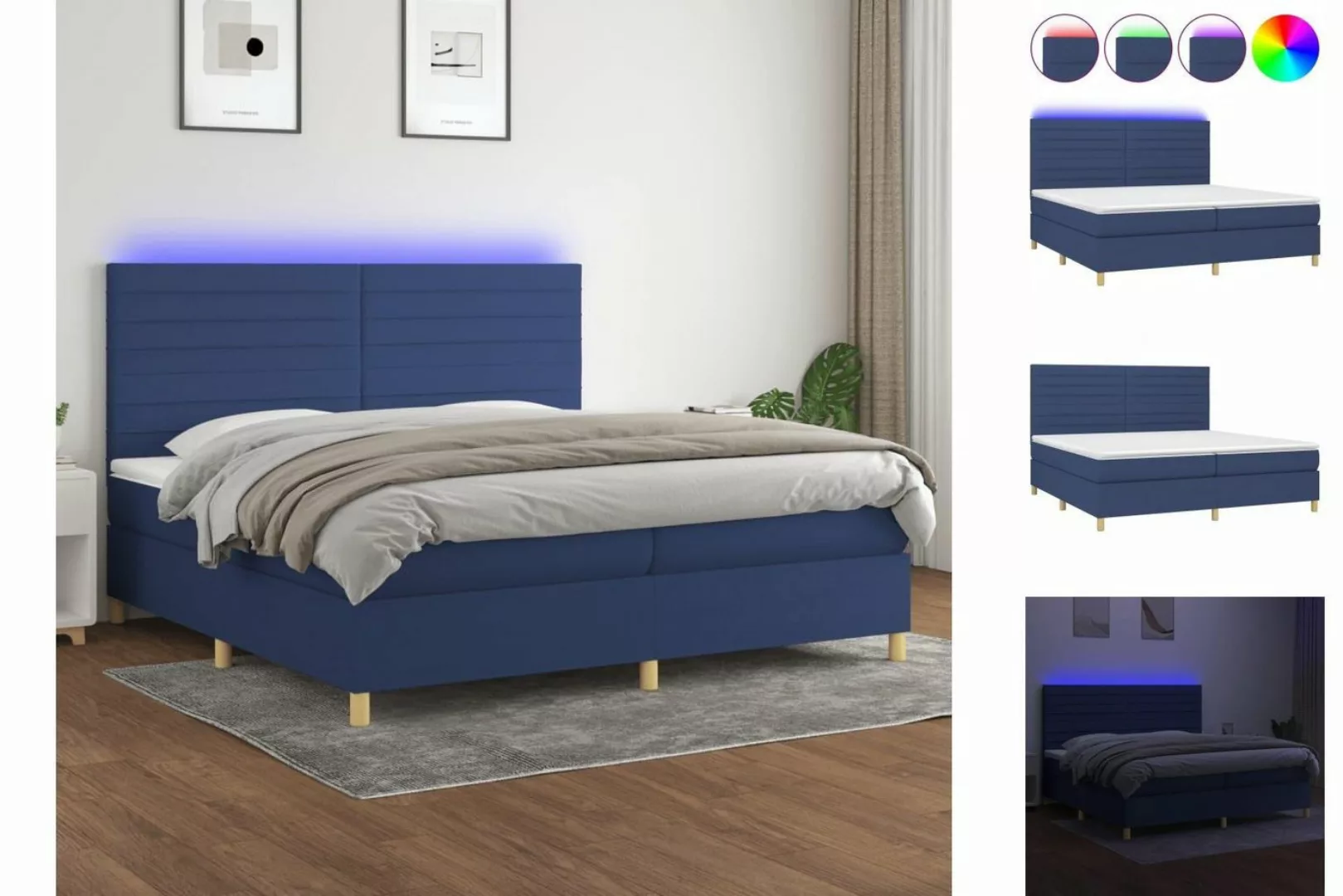 vidaXL Boxspringbett (200 x 200 cm, Streifen Horizontal, Blau), mit LED günstig online kaufen