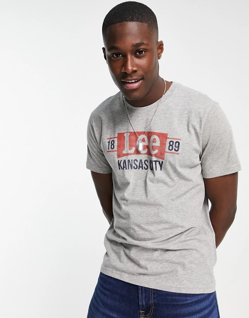 Lee – T-Shirt mit Rundhalsausschnitt und Logo-Grau günstig online kaufen
