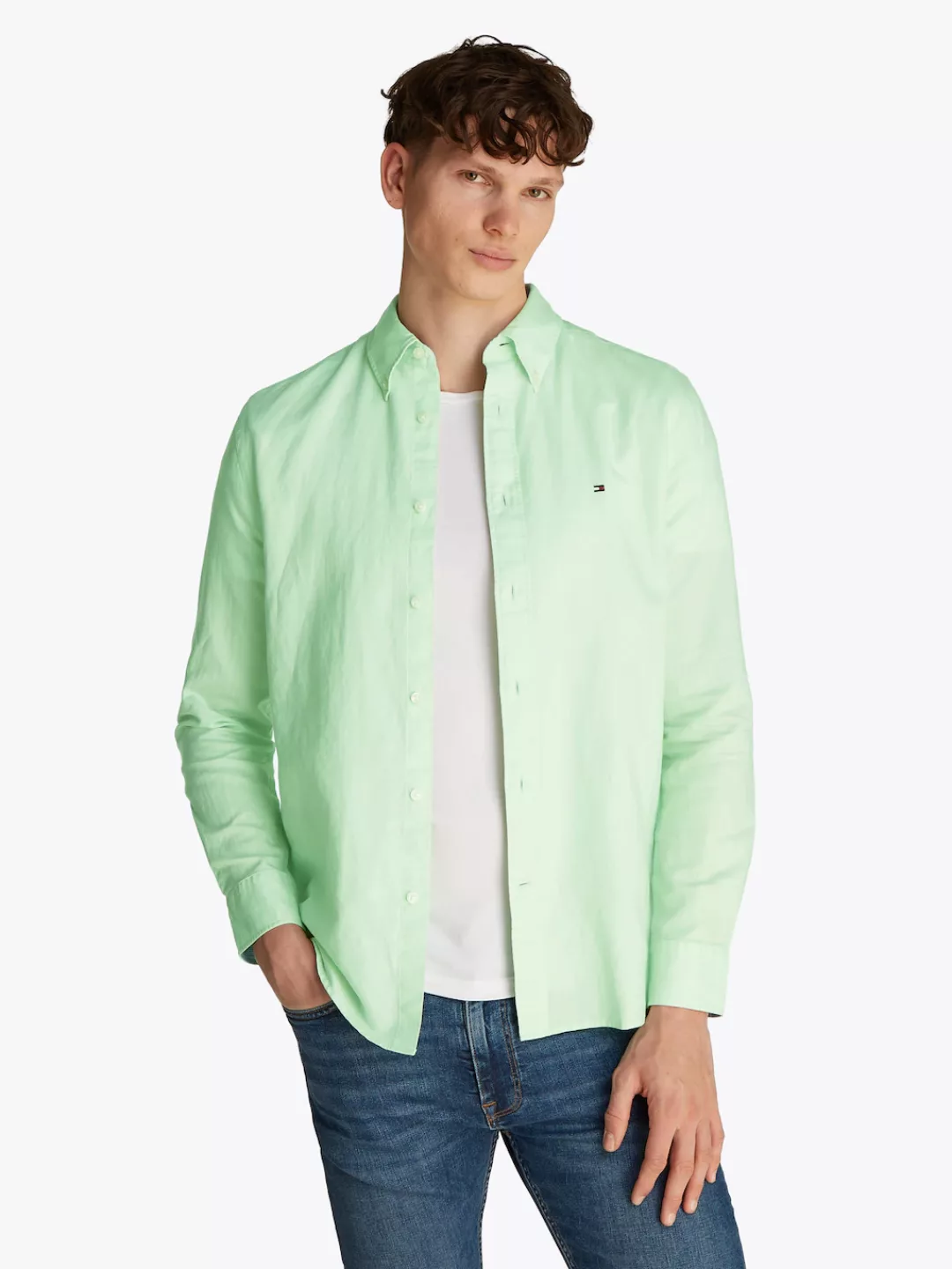 Tommy Hilfiger Langarmhemd "LINEN BLEND SOLID RF SHIRT", mit Button-down-Kr günstig online kaufen