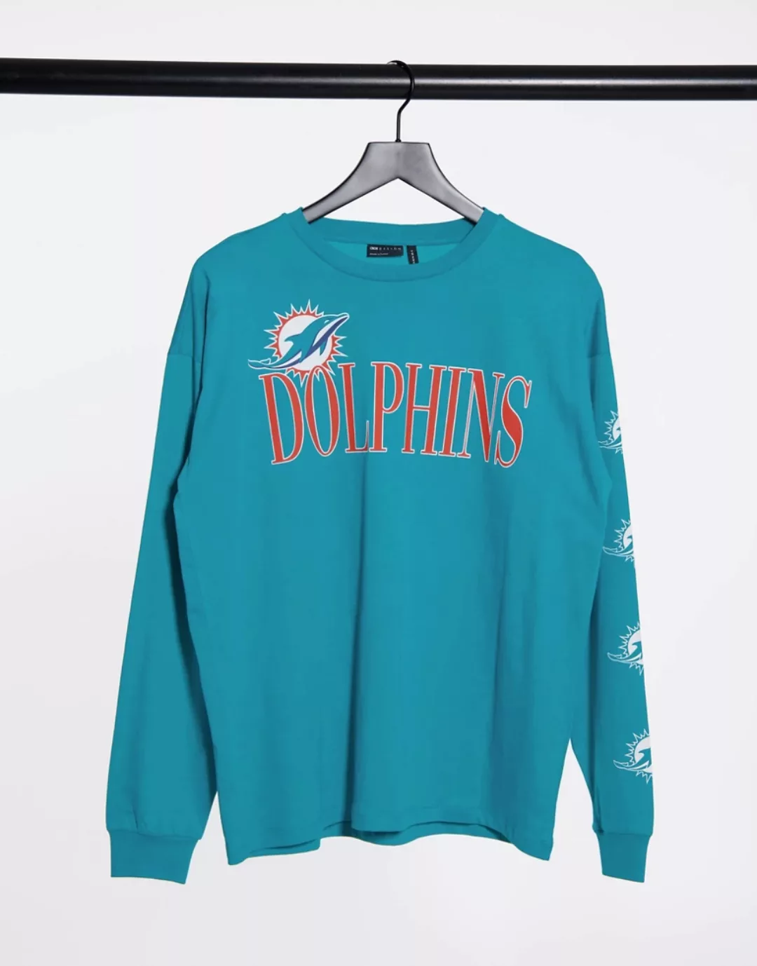 ASOS DESIGN – Langärmliges Oversized T-Shirt mit Miami "Dolphins“-Print-Bla günstig online kaufen