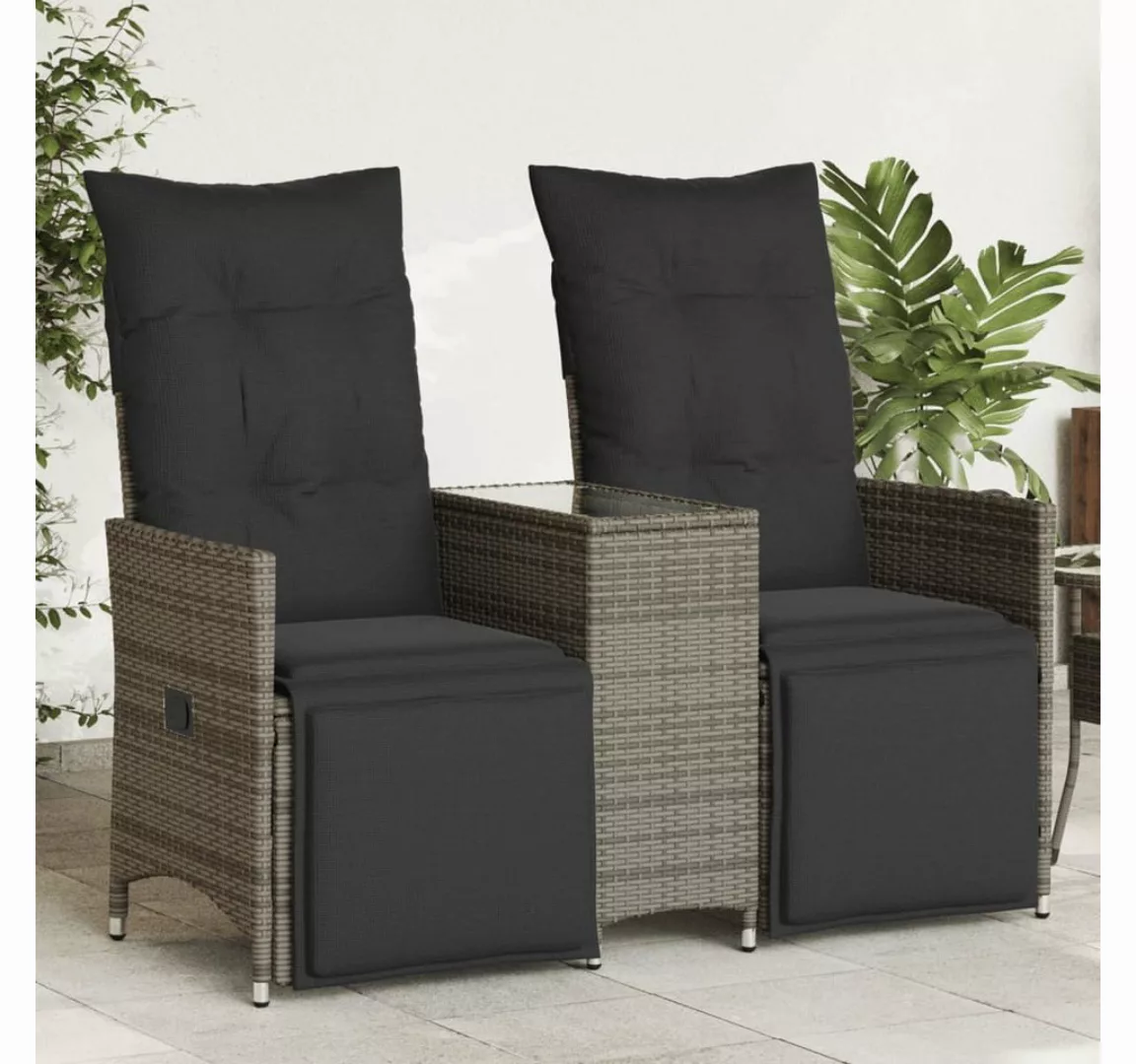 vidaXL Loungesofa Gartensofa 2-Sitzer Verstellbar mit Tisch Grau Poly Ratta günstig online kaufen