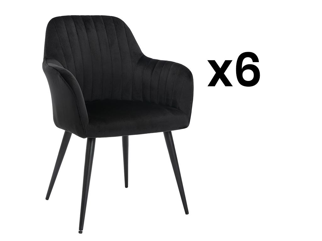 Stuhl mit Armlehnen 6er-Set - Samt & Metall schwarz - Schwarz - ELEANA günstig online kaufen