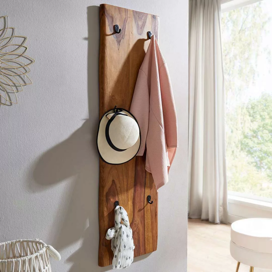 Massivholz Garderobenpaneel im rustikalen Stil 6 Kleiderhaken günstig online kaufen