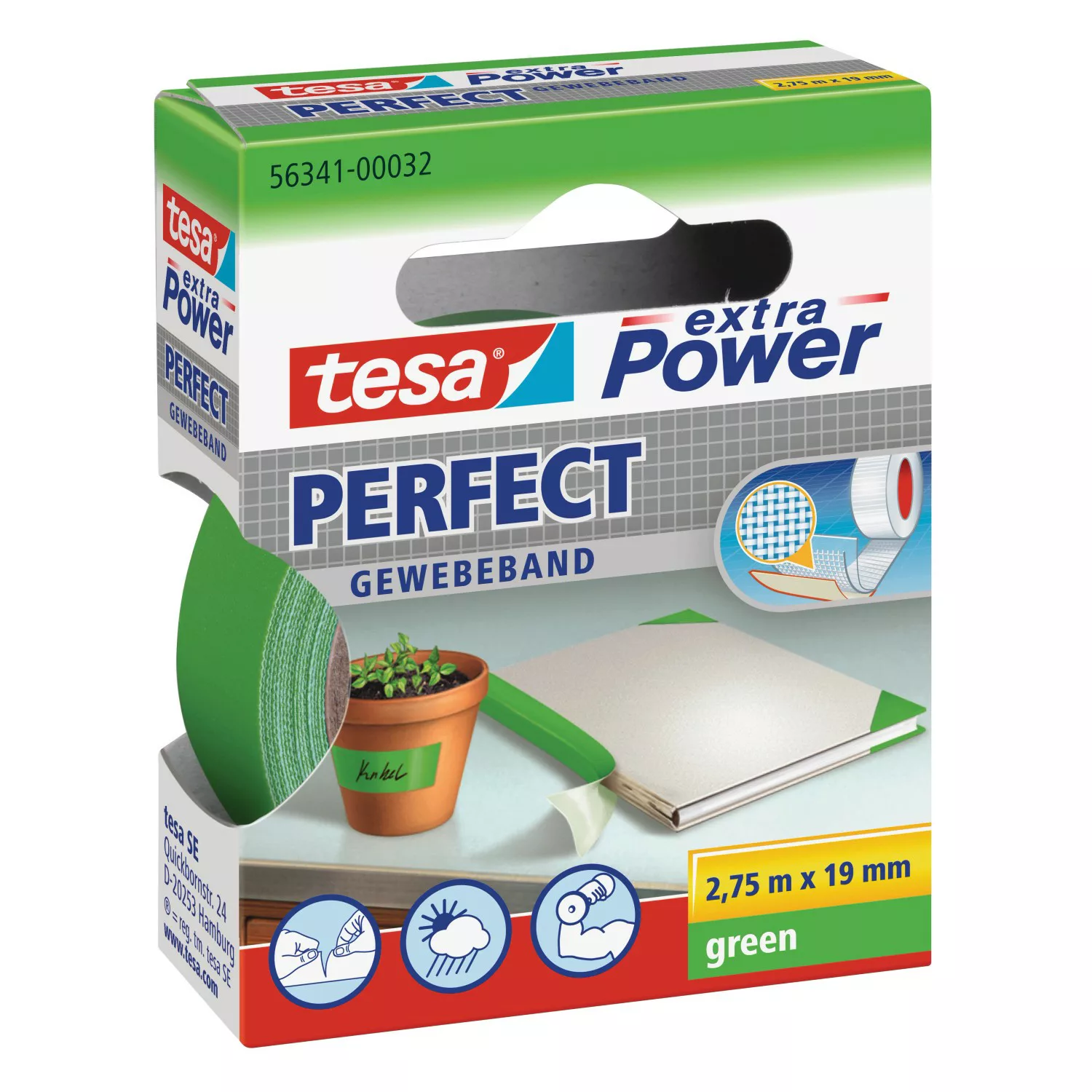 Tesa Extra Power Perfect Gewebeband Grün 2,75 m x 19 mm günstig online kaufen