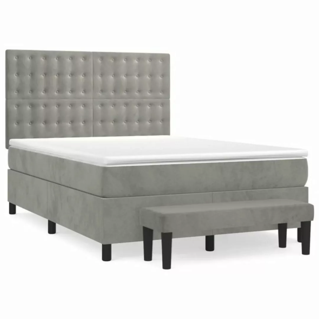 vidaXL Boxspringbett Boxspringbett mit Matratze Hellgrau 140x190 cm Samt Be günstig online kaufen