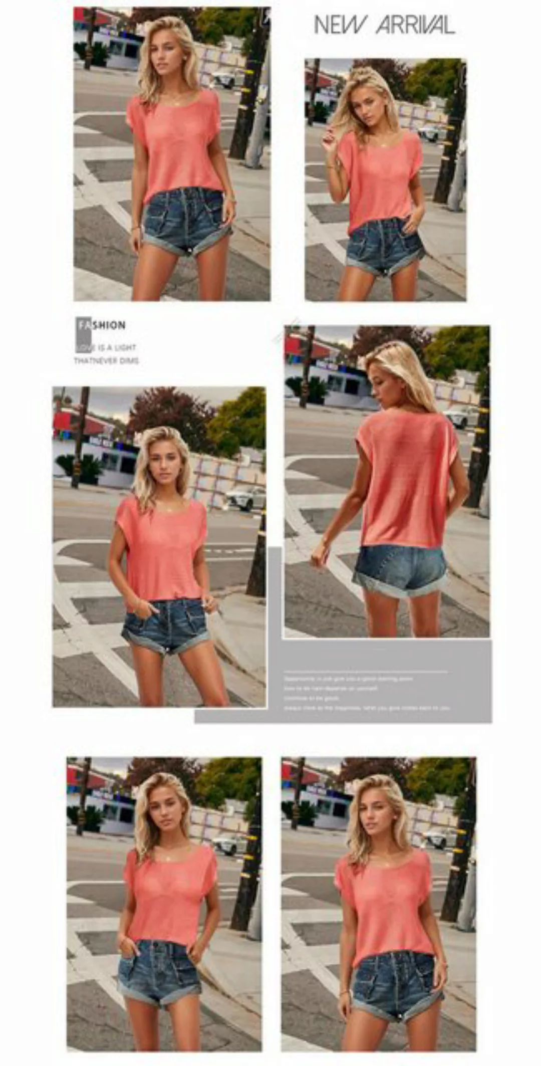 RUZU UG Blusentop Shirtbluse Damen-Sommer-Rundhalsausschnitt,Lockerer,Lässi günstig online kaufen