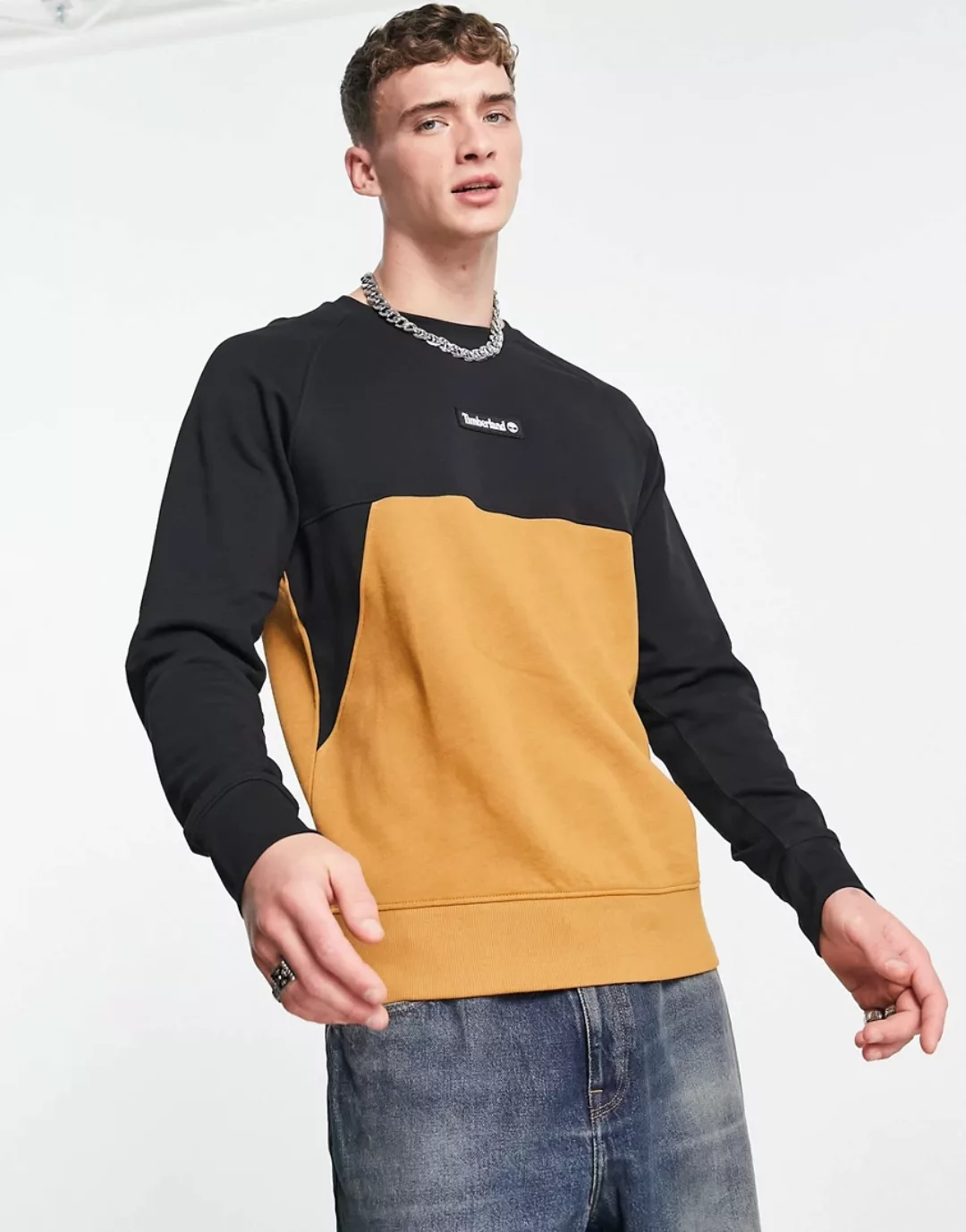 Timberland – Cut and Sew – Sweatshirt in Weizenbeige-Braun günstig online kaufen