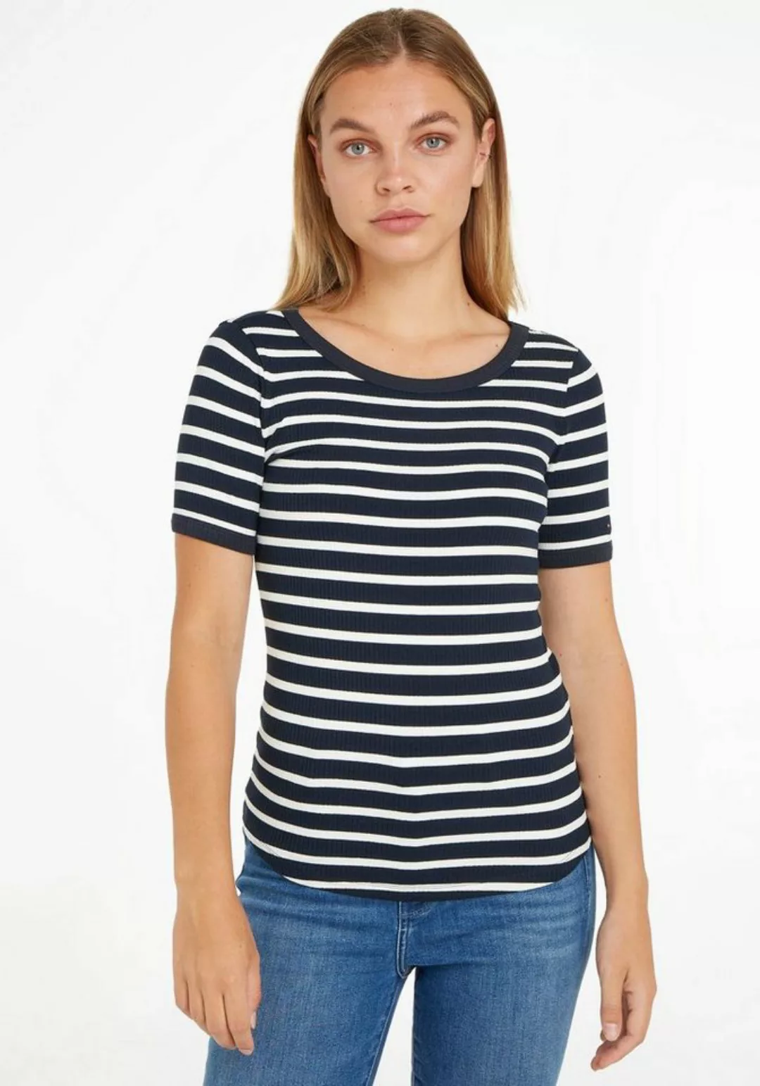 Tommy Hilfiger Rundhalsshirt SLIM 5X2 RIB O-NK SS mit dezenter Tommy Hilfig günstig online kaufen