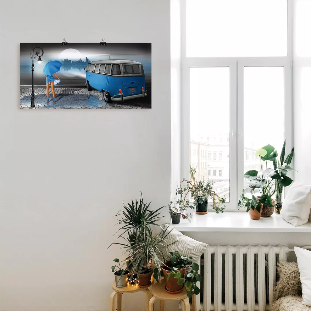 Artland Wandbild "Regennacht in Blau mit Bulli T1", Auto, (1 St.), als Lein günstig online kaufen