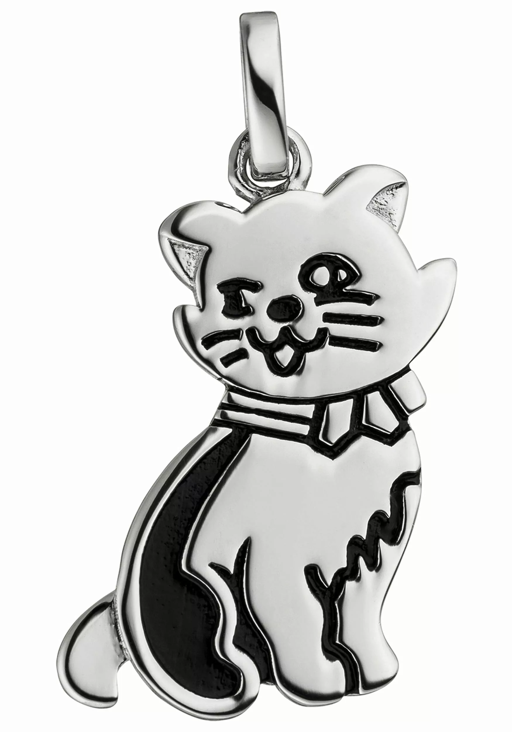 JOBO Kettenanhänger "Anhänger Katze", 925 Silber mit schwarzen Lackeinlagen günstig online kaufen